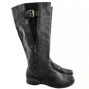 Nine West womens knee high flat boots size 8 Tellmeallo black leather biker moto